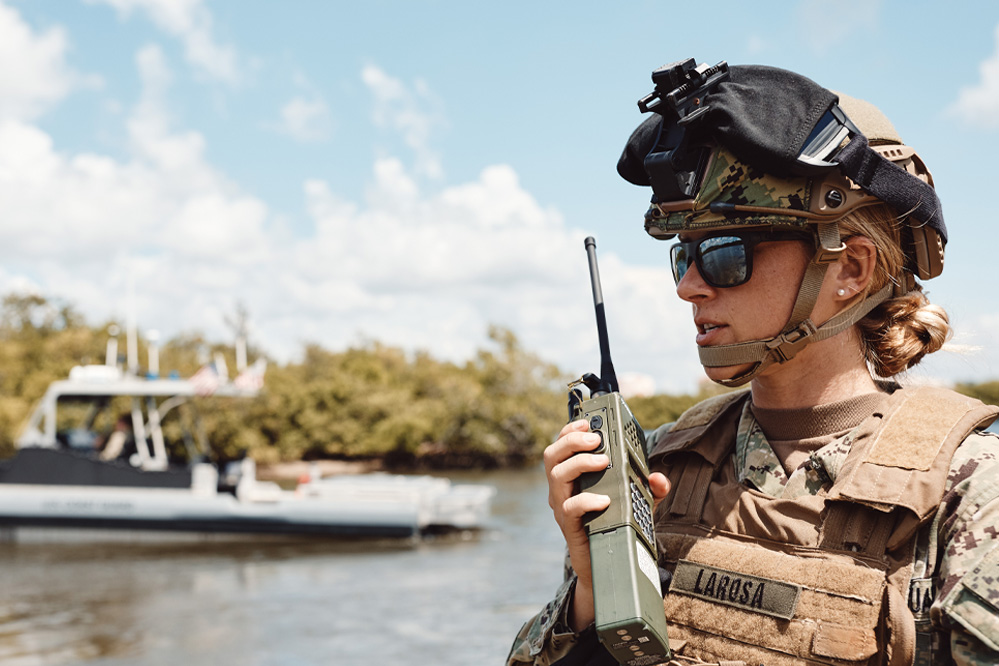 Christiane Chrissy LaRosa using the radio