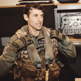 Jamison putting on gear