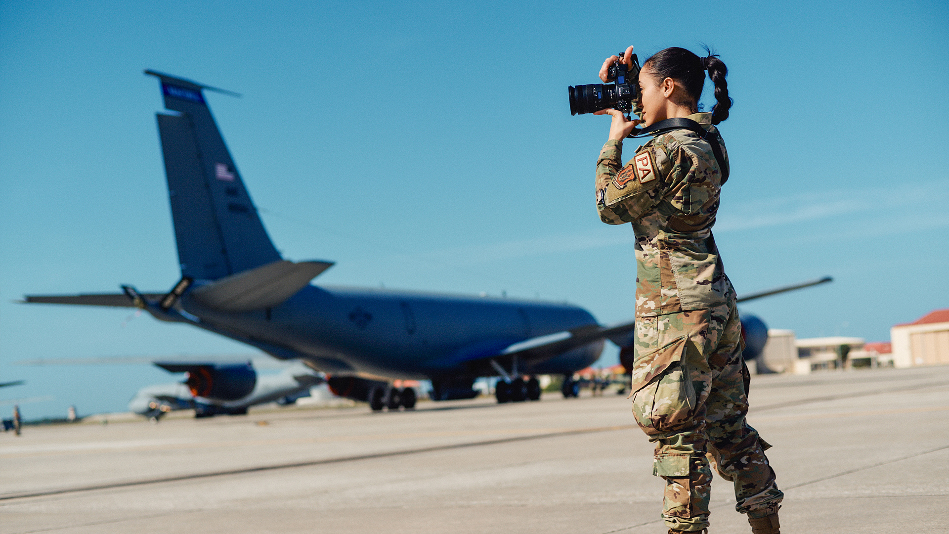 Alexis Suarez taking a photo out on base