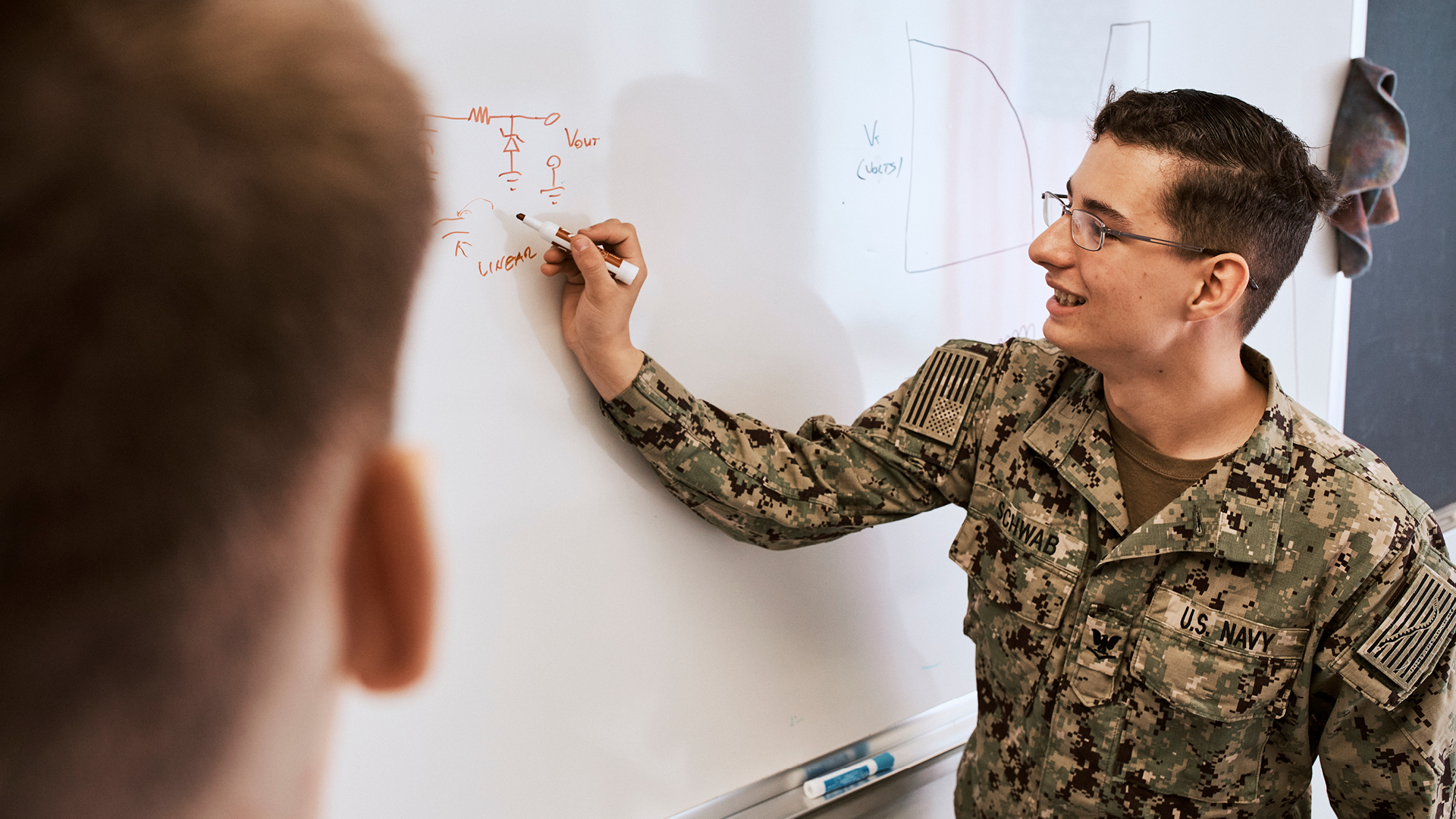 Thomas Schwab writing on a whiteboard