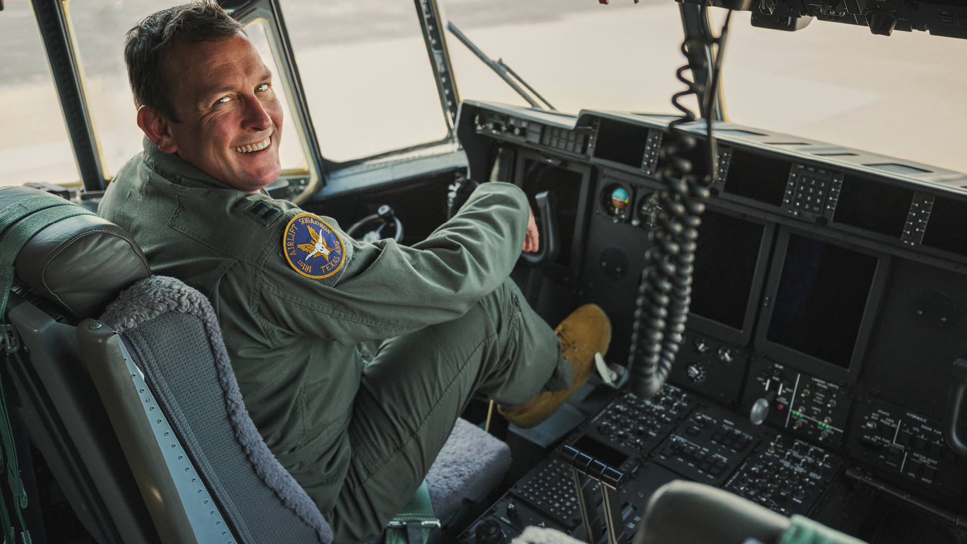 Travis Stephan siting in the pilot seat