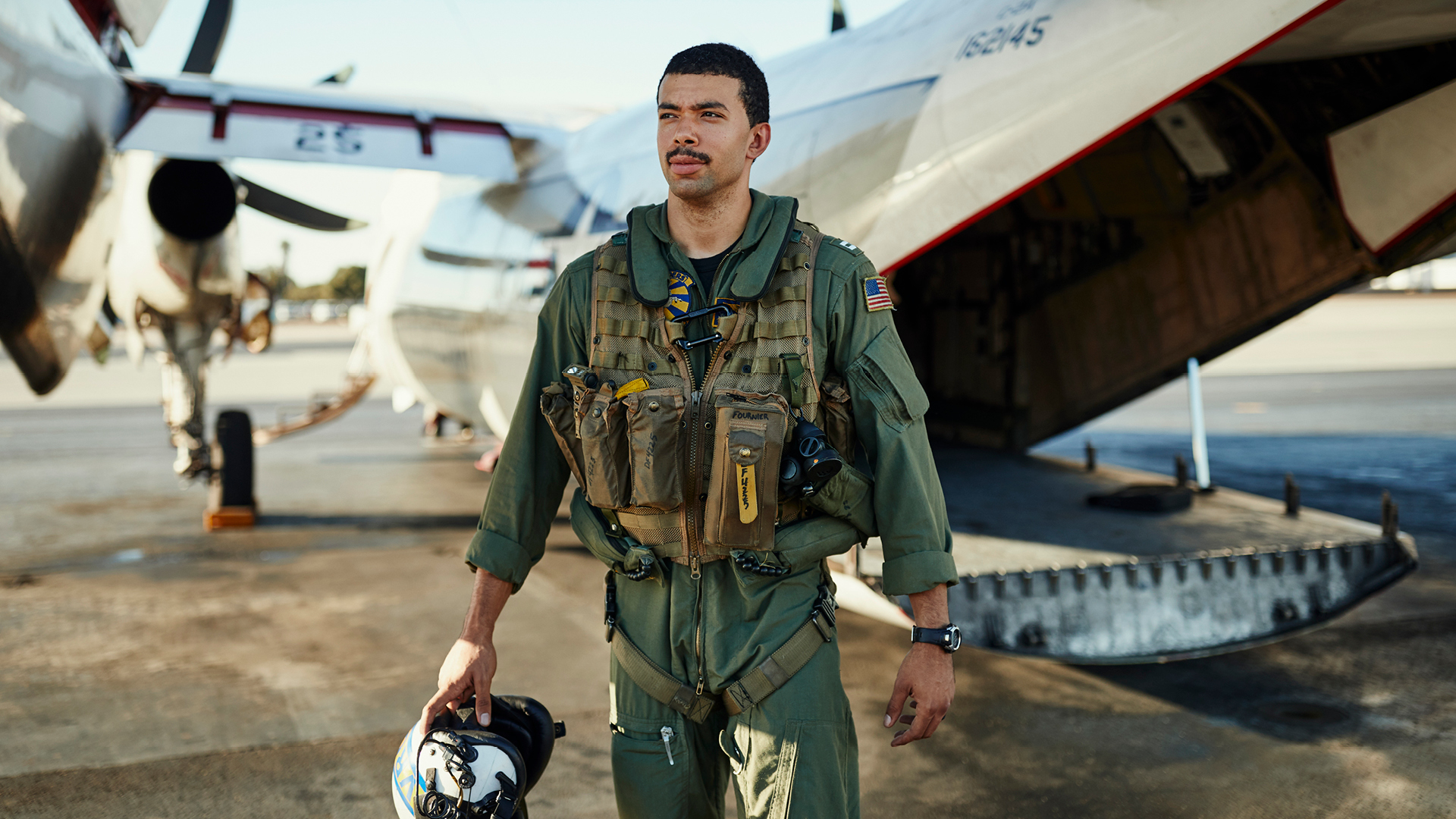 Desmond Fournier preparing to board a plane